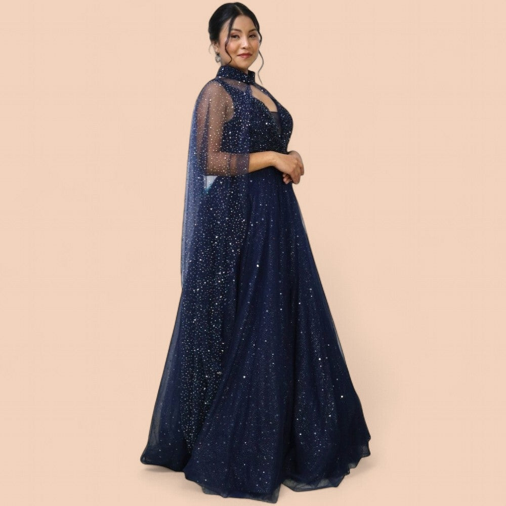Maroon Gown With Detachable Cape
