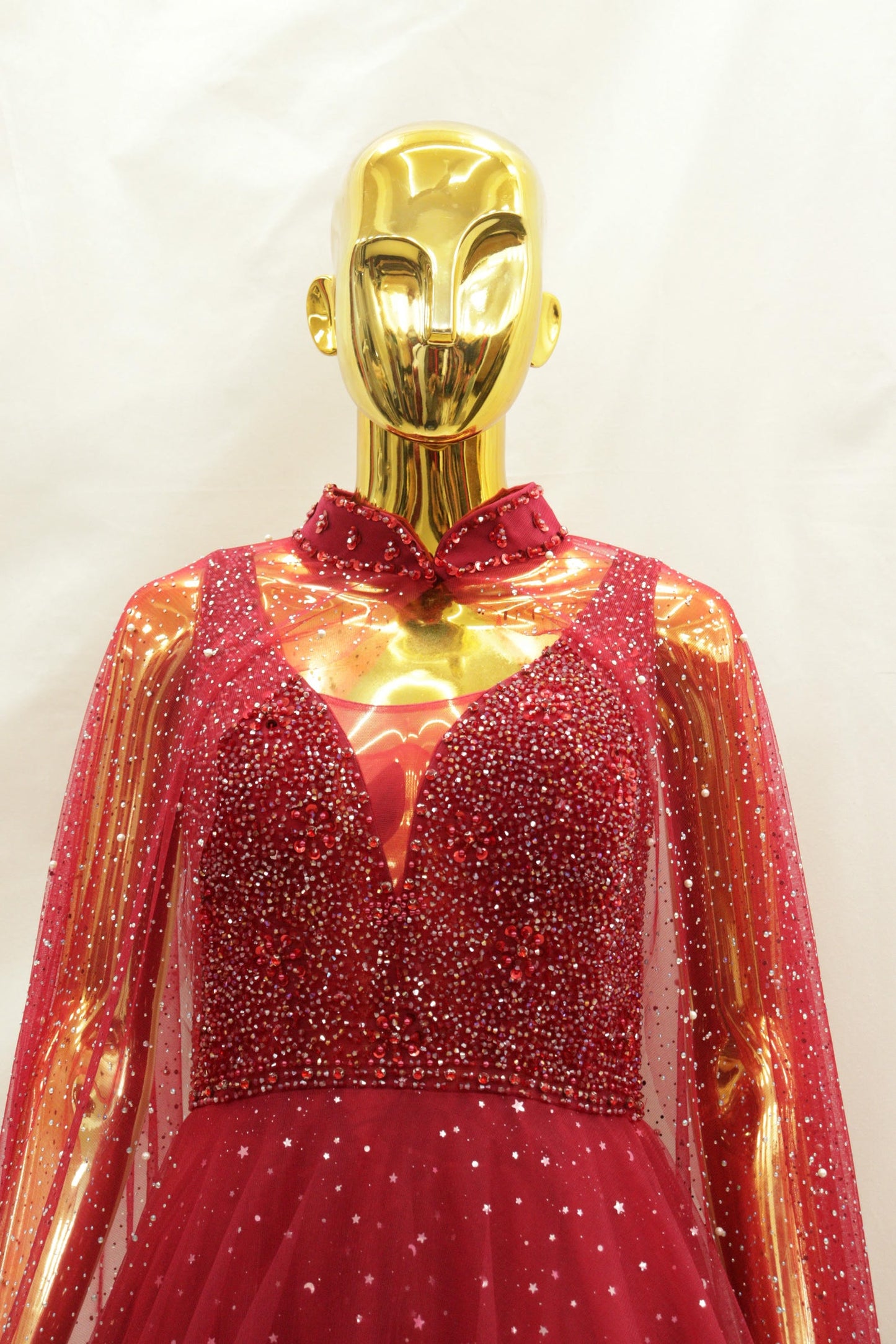 Maroon Embellished BAllgown With Cape