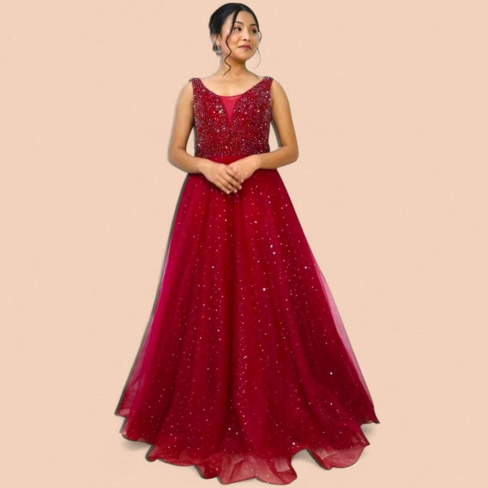 Maroon Gown With Detachable Cape