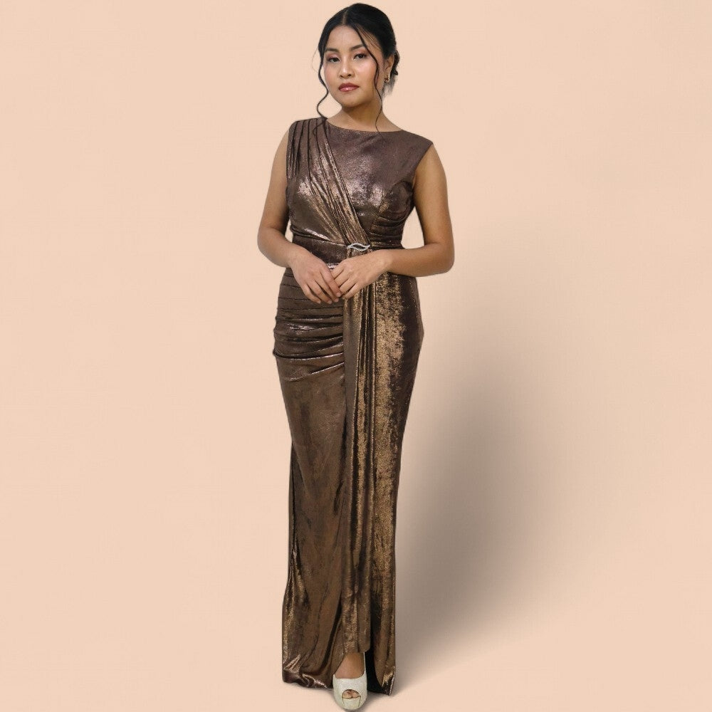 Rosegold Shimmer Draped Gown