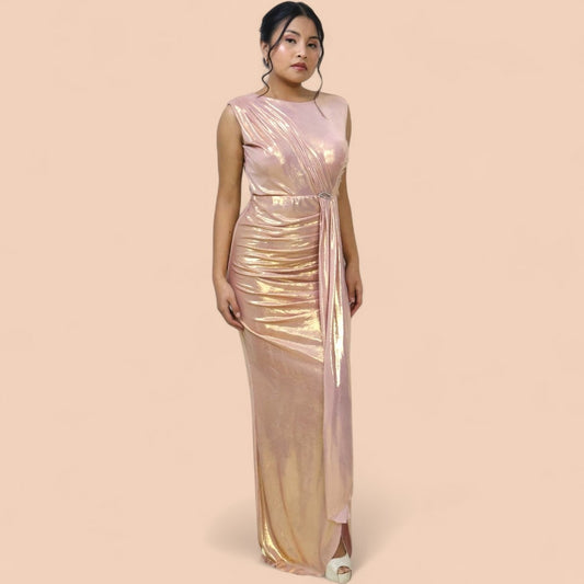 Rosegold Shimmer Draped Gown