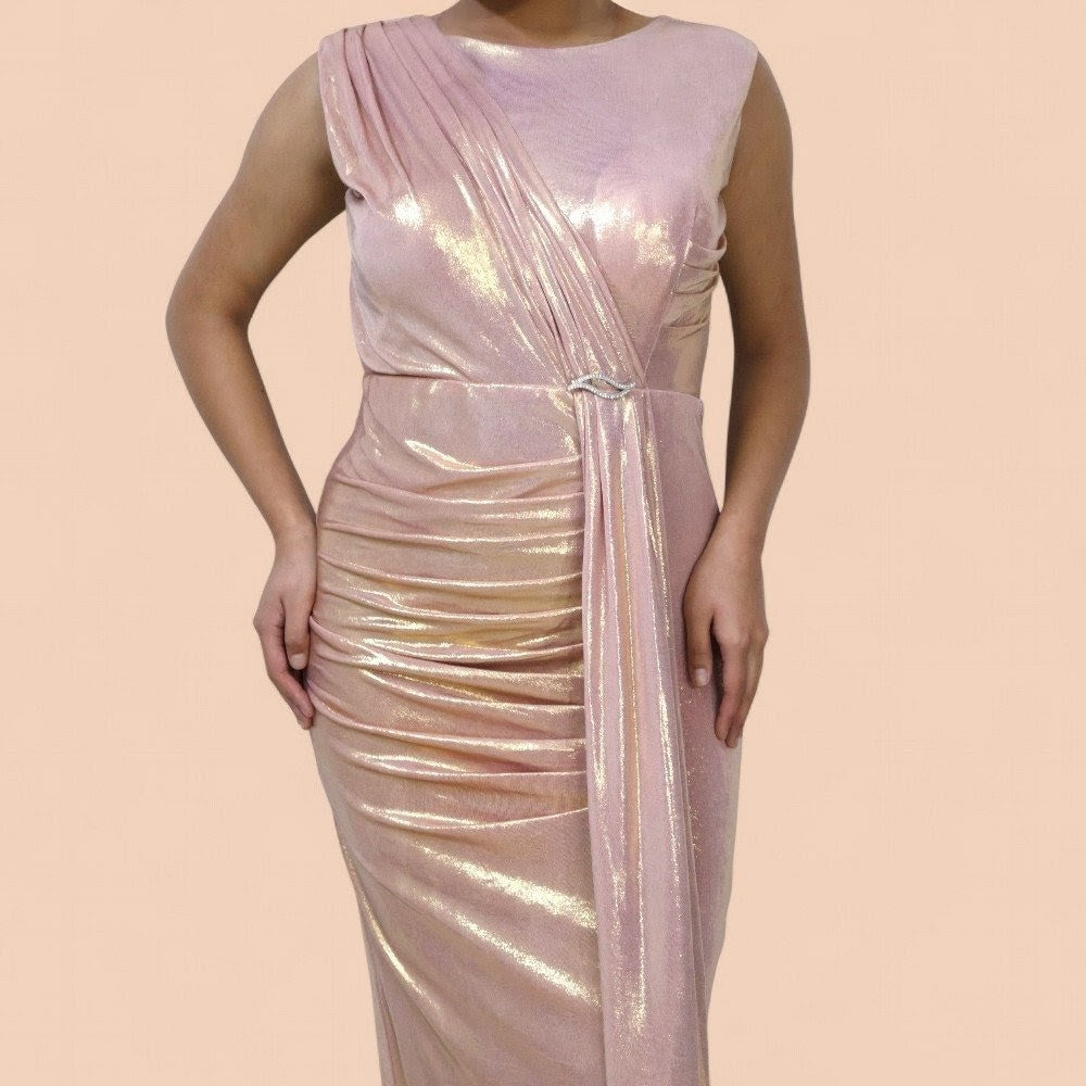 Rosegold Shimmer Draped Gown