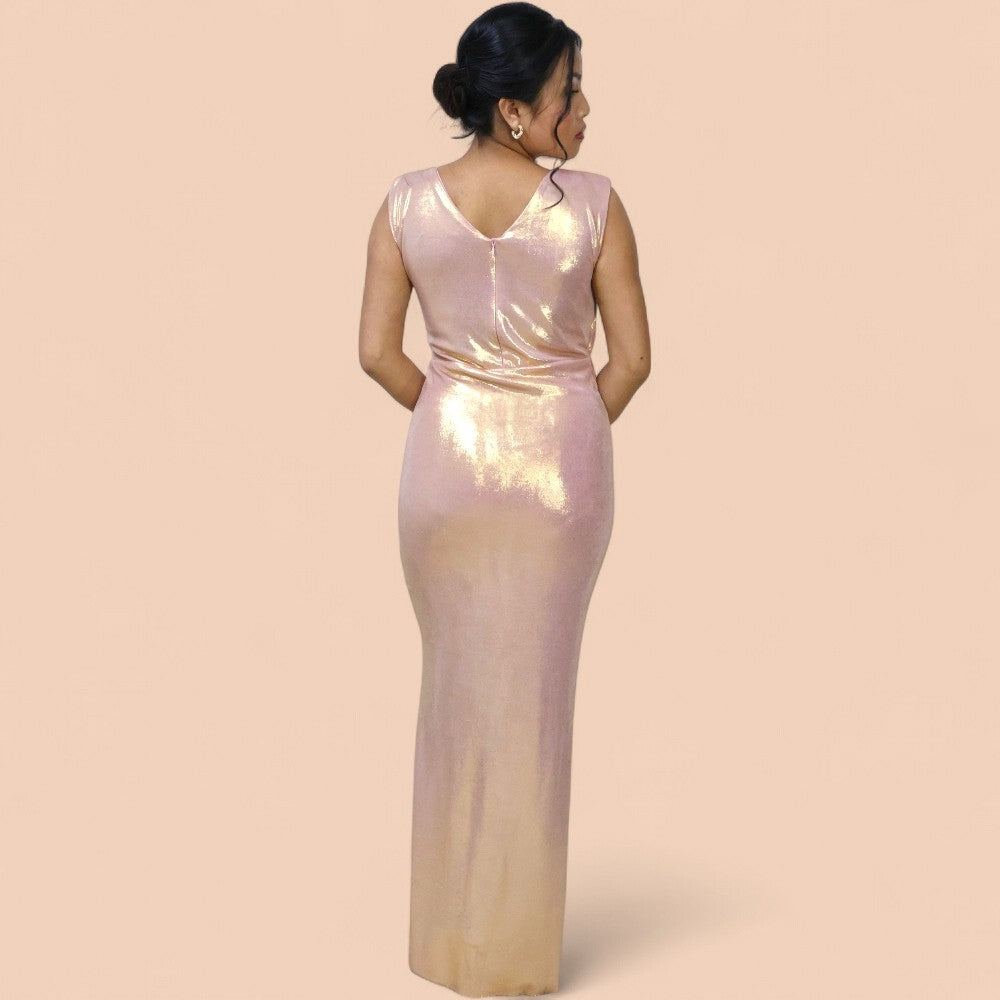 Rosegold Shimmer Draped Gown