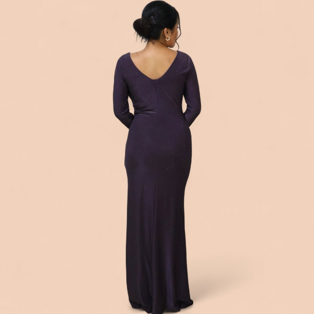 Deep Purple Ruched High-Slit Dress