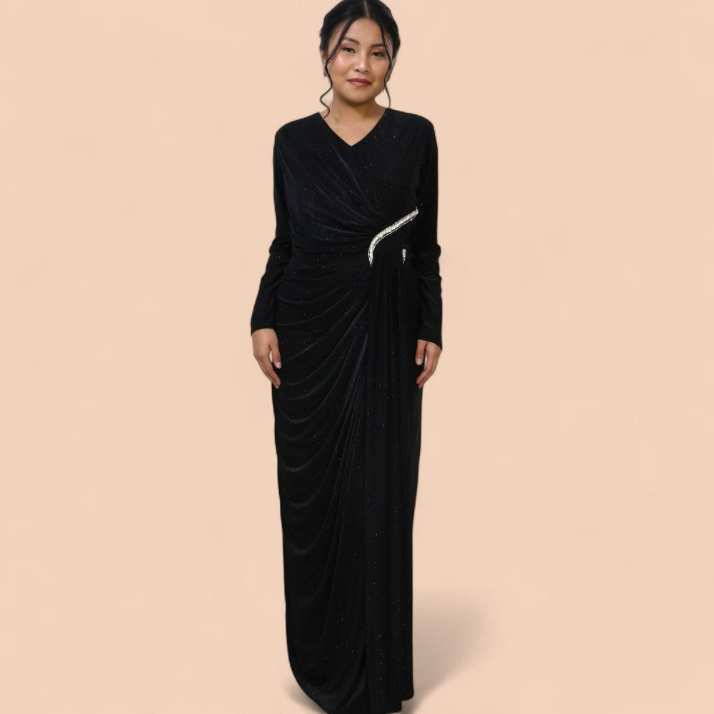 Black Draped Evening Gown