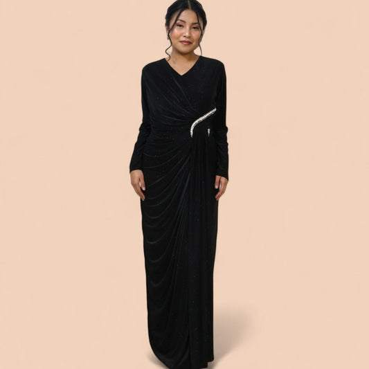 Black Draped Evening Gown