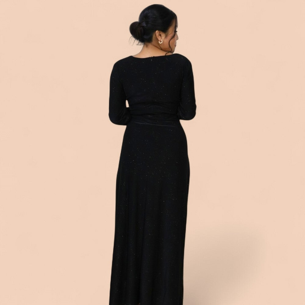 Black Draped Evening Gown