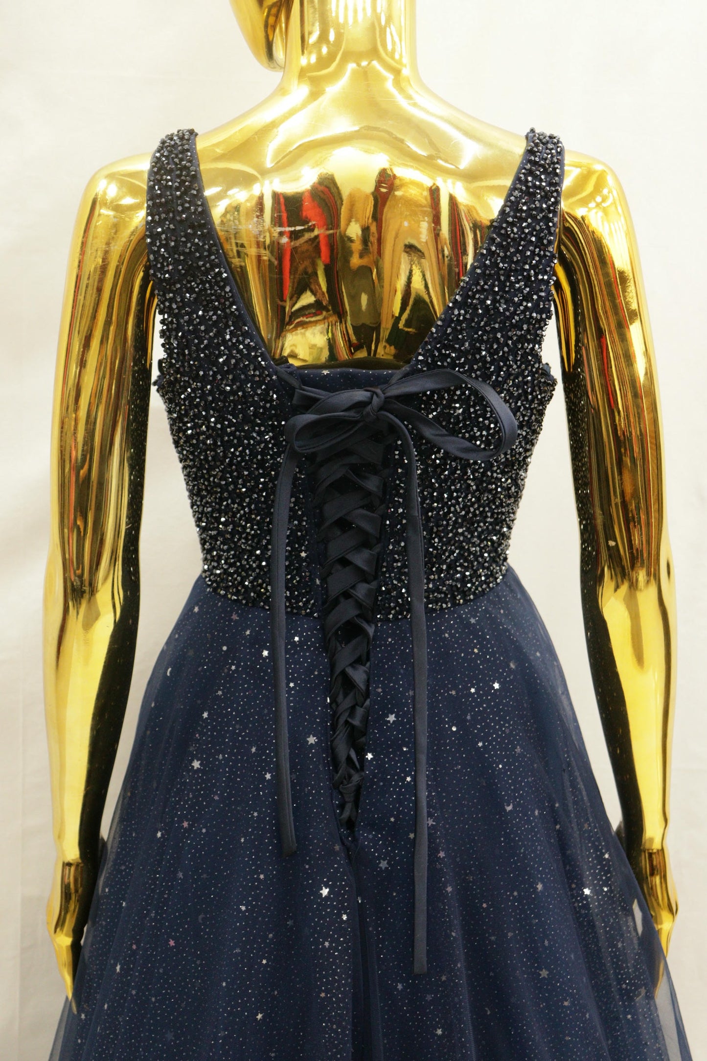 Dark Blue Cape Netted and layered Ballgown
