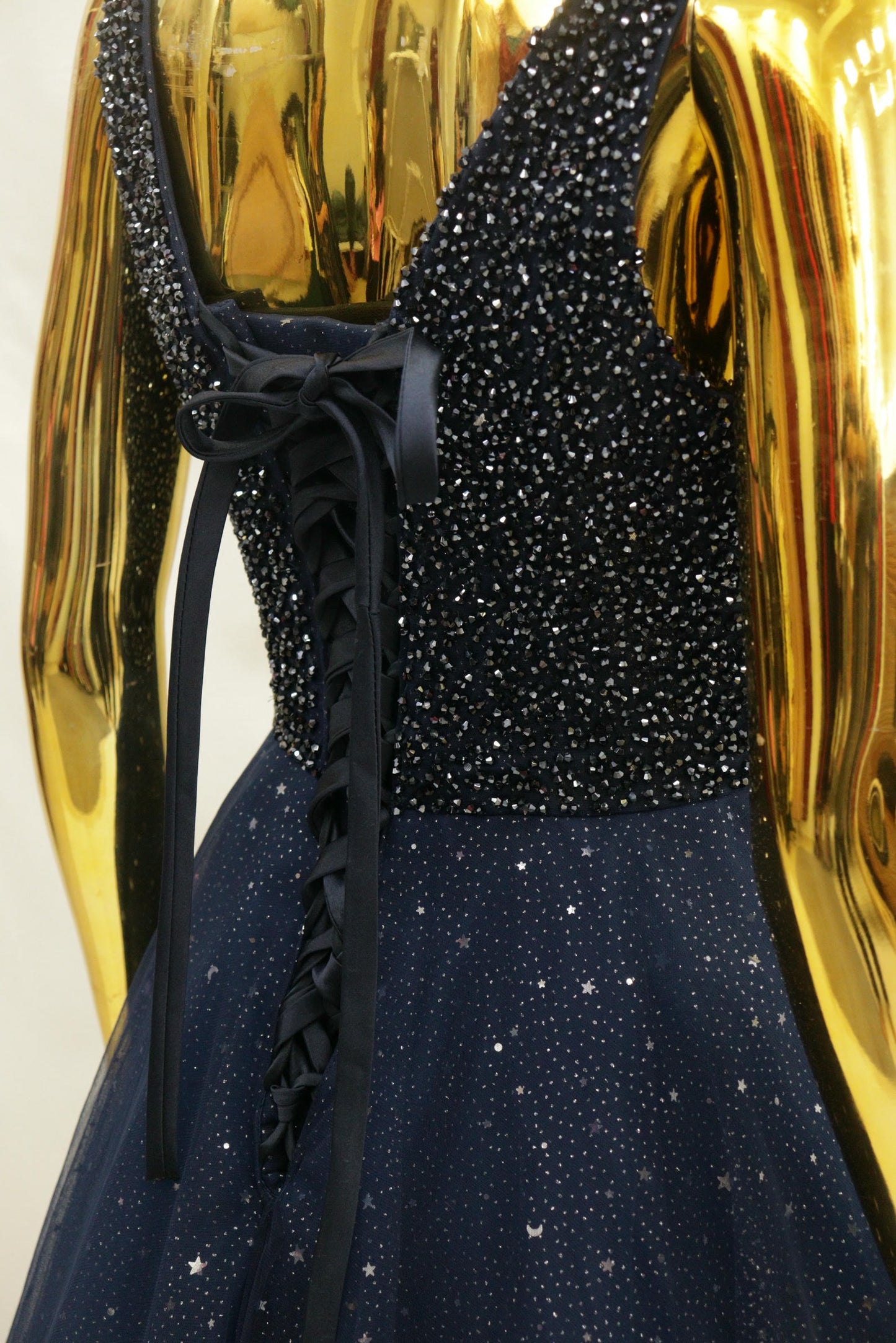 Dark Blue Cape Netted and layered Ballgown