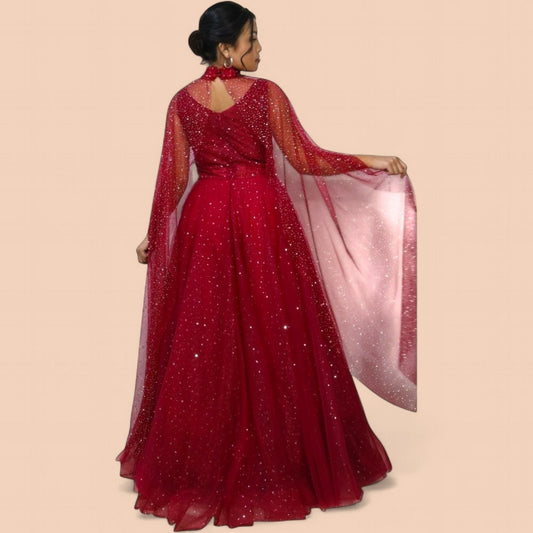Maroon Embellished BAllgown With Cape