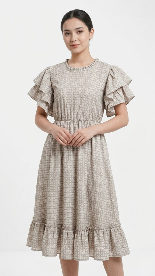 Porpoise Puffy Ruffle Sleeve Maxi Dress