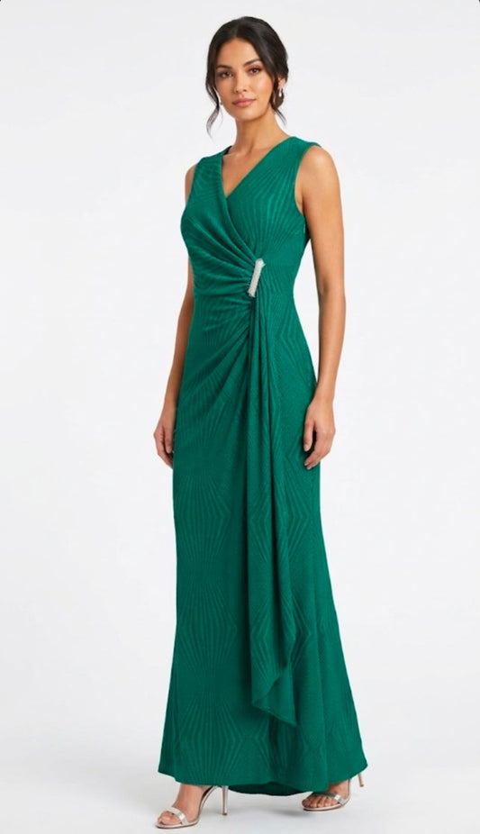 Sleeveless Forest Teal Wrap Gown
