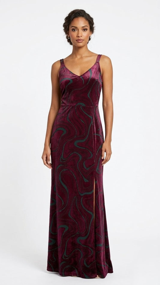 Burgundy Velvet Swirl Gown
