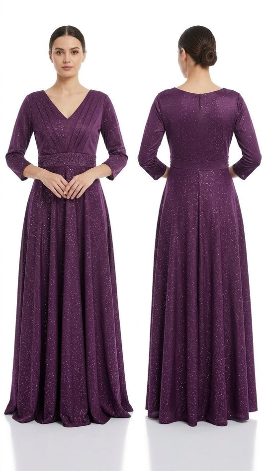 Long Sleeve Deep Purple Gown