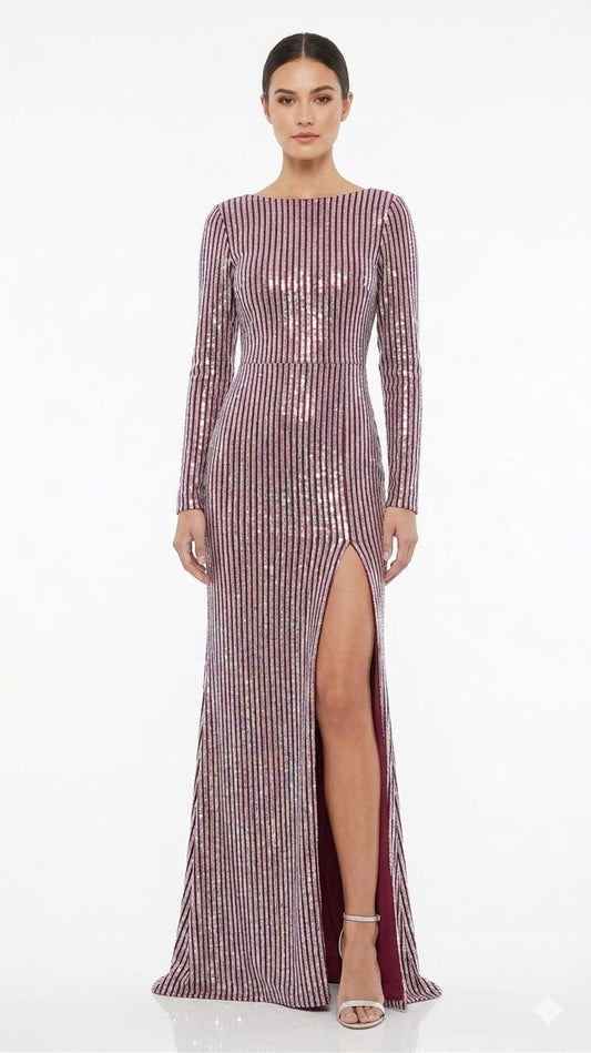 Pinkish-Burgundy Dress With High Slit